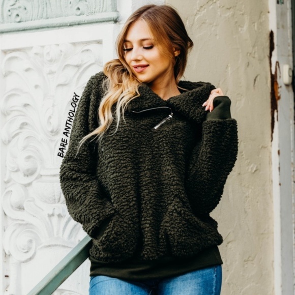 BellanBlue Sweaters - #11 Cozy Pocket Vegan Fur Teddy Sweater Top